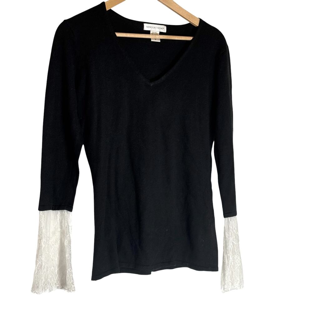Vintage Newport News Black Lace Sleeve Top - Gothcore Style, Size Medium